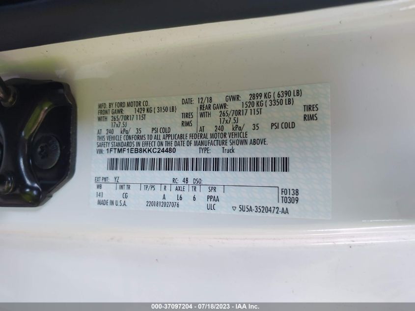 2019 FORD F-150 XL/XLT - 1FTMF1EB8KKC24480