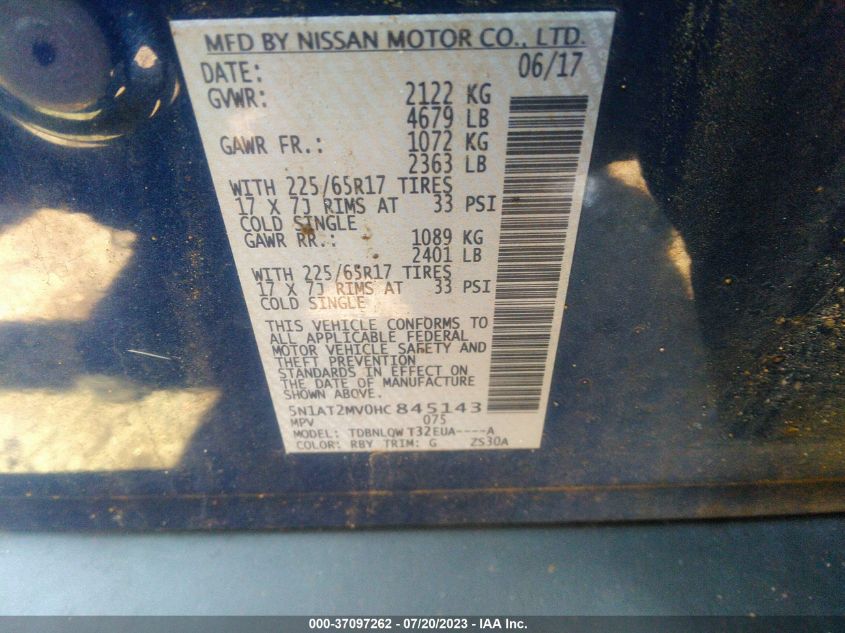 2017 NISSAN ROGUE SV - 5N1AT2MV0HC845143