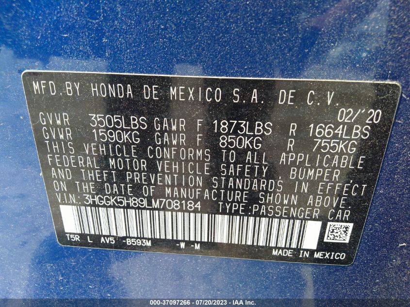 2020 HONDA FIT EX - 3HGGK5H89LM708184