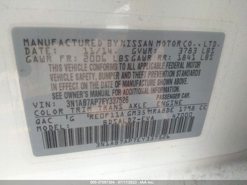 2014 NISSAN SENTRA SV - 3N1AB7AP7EY337526