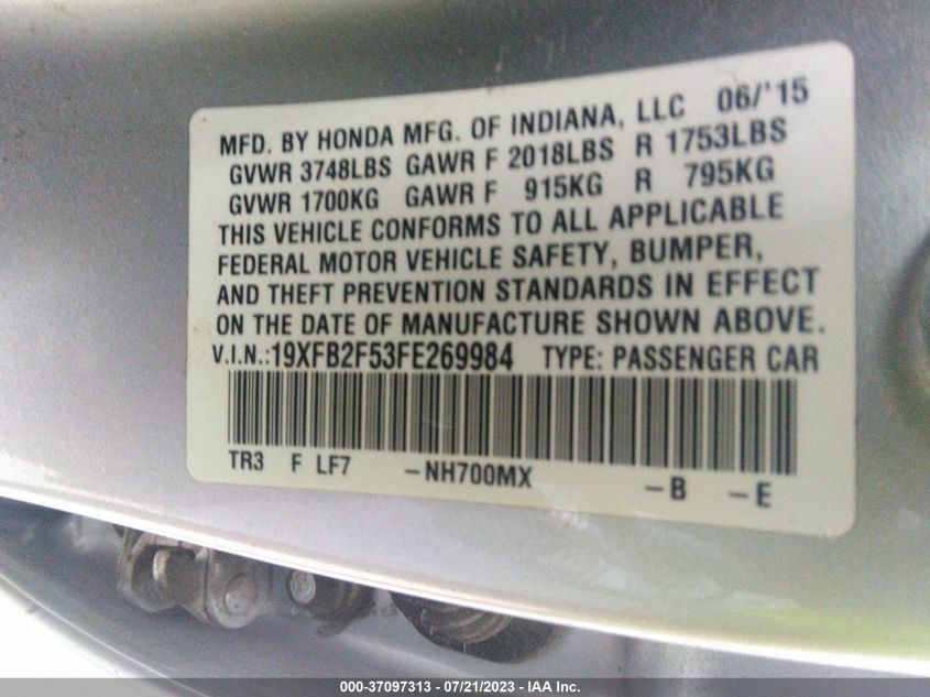 2015 HONDA CIVIC SEDAN LX - 19XFB2F53FE269984