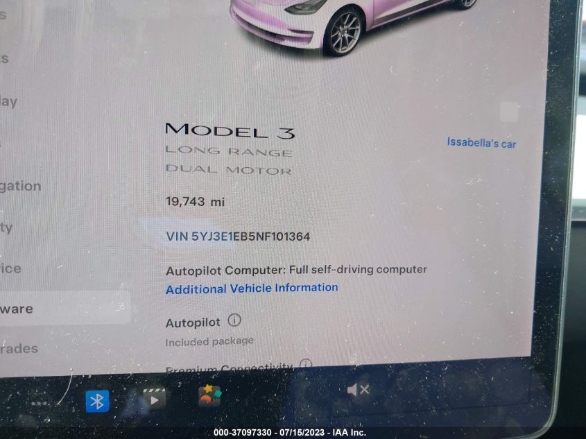 2022 TESLA MODEL 3 - 5YJ3E1EB5NF101364