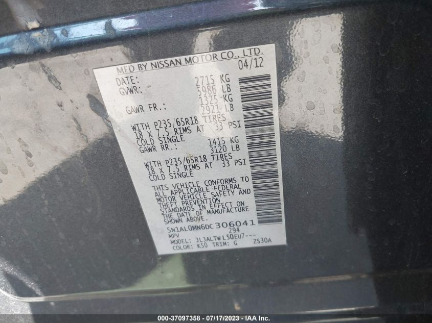 2013 INFINITI JX - 5N1AL0MN6DC306041