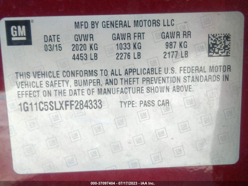 2015 CHEVROLET MALIBU LT - 1G11C5SLXFF284333