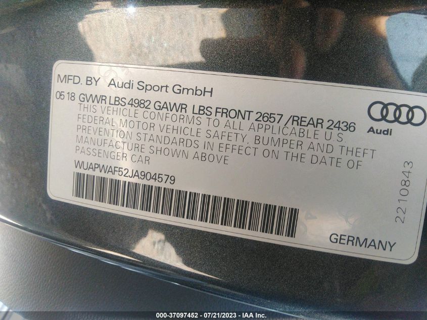 2018 AUDI RS 5 COUPE - WUAPWAF52JA904579