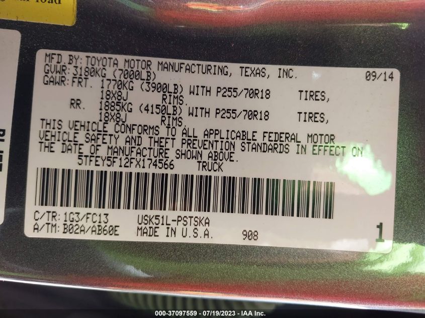 2015 TOYOTA TUNDRA 2WD TRUCK SR5 - 5TFEY5F12FX174566