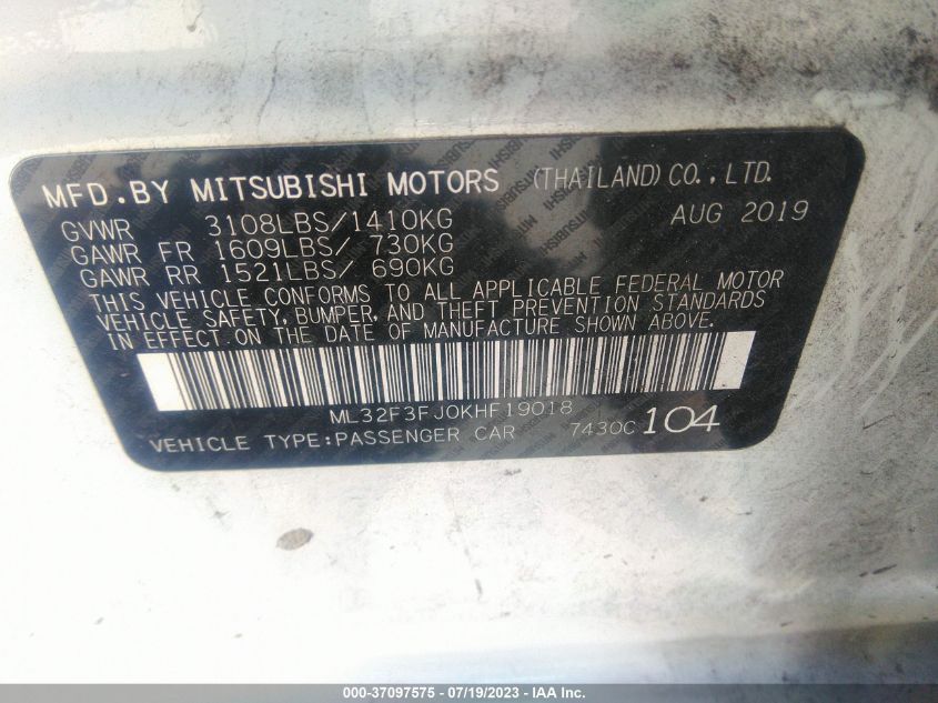 2019 MITSUBISHI MIRAGE G4 ES/RF - ML32F3FJ0KHF19018