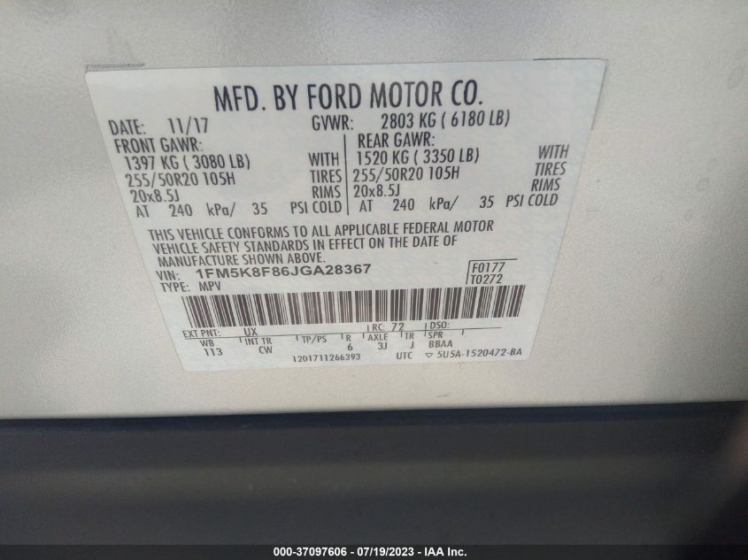2018 FORD EXPLORER LIMITED - 1FM5K8F86JGA28367