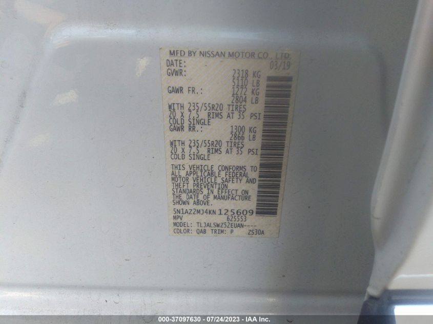 2019 NISSAN MURANO PLATINUM - 5N1AZ2MJ4KN125609