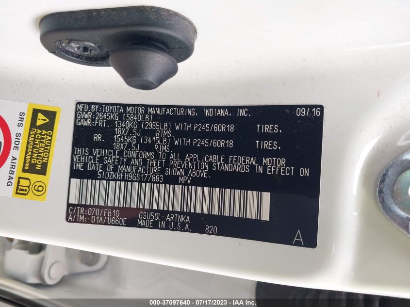2016 TOYOTA HIGHLANDER LE - 5TDZKRFH9GS177883