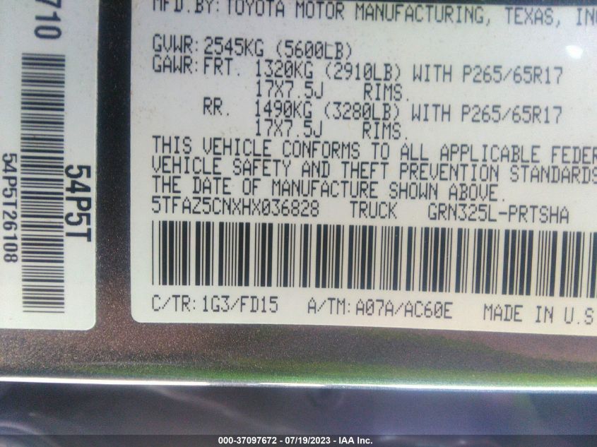 2017 TOYOTA TACOMA DBL CAB/SR5/TRD SPORT/OR - 5TFAZ5CNXHX036828