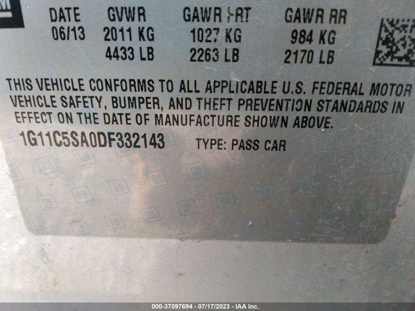 2013 CHEVROLET MALIBU LT - 1G11C5SA0DF332143