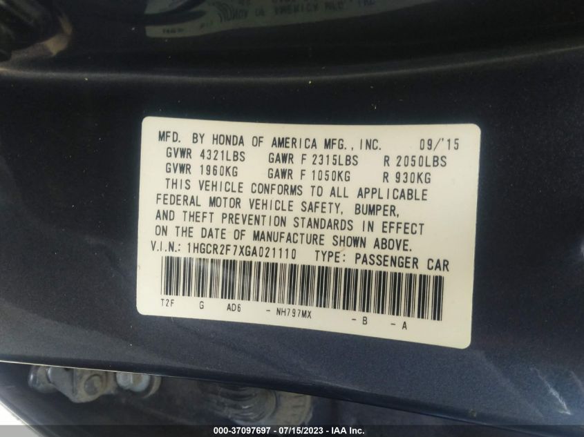 2016 HONDA ACCORD SEDAN EX - 1HGCR2F7XGA021110