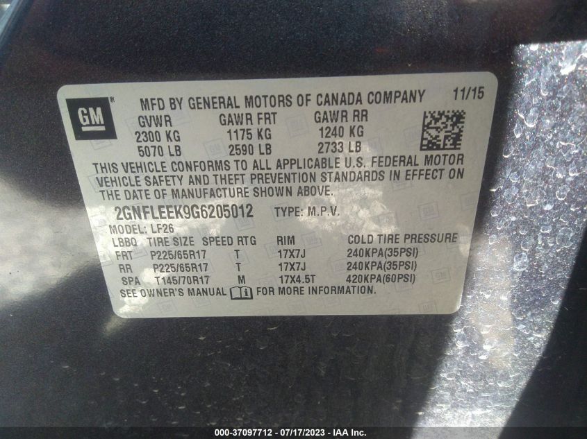 2016 CHEVROLET EQUINOX LS - 2GNFLEEK9G6205012