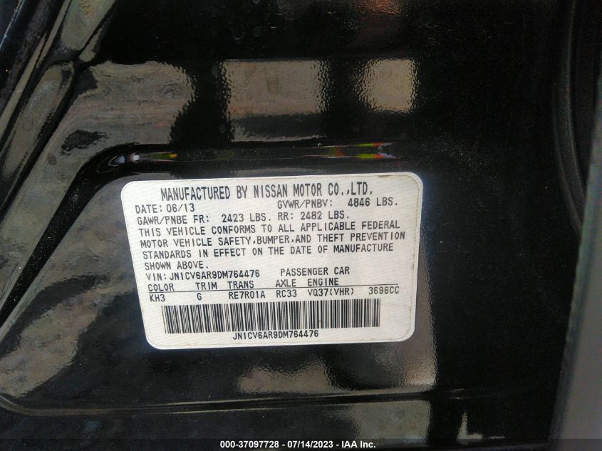 2013 INFINITI G37 SEDAN X JN1CV6AR9DM764476