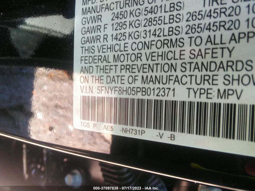 2023 HONDA PASSPORT ELITE - 5FNYF8H05PB012371