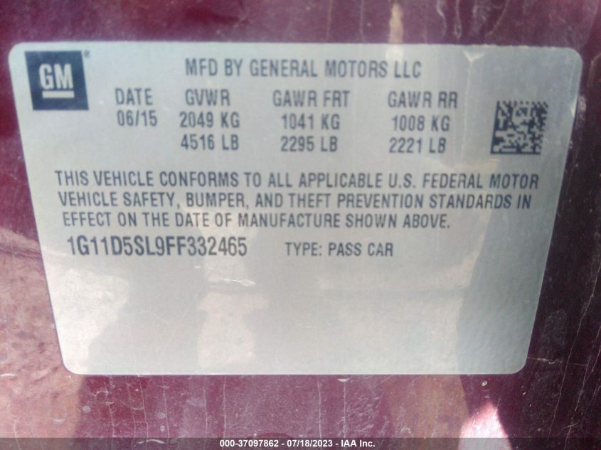 2015 CHEVROLET MALIBU LT - 1G11D5SL9FF332465