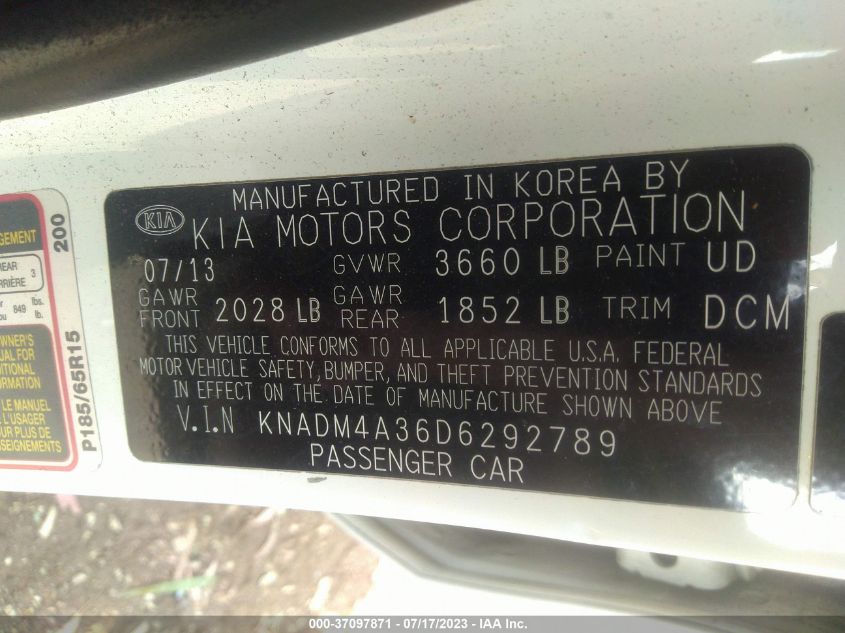 2013 KIA RIO LX - KNADM4A36D6292789