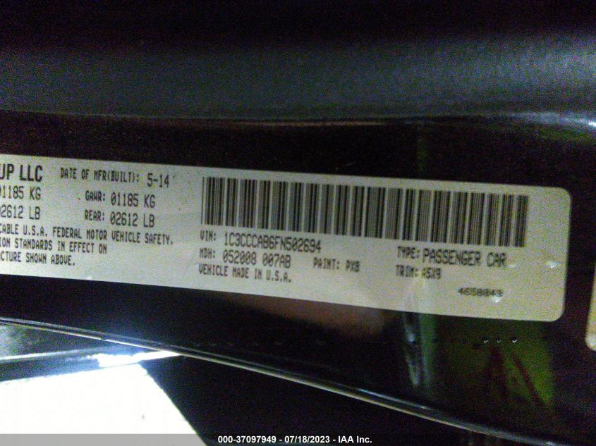 2015 CHRYSLER 200 LIMITED - 1C3CCCAB6FN502694