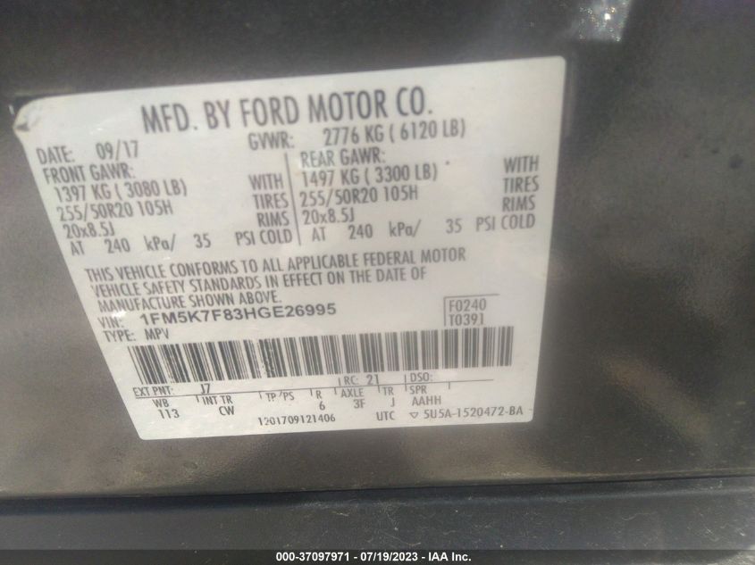 2017 FORD EXPLORER LIMITED - 1FM5K7F83HGE26995