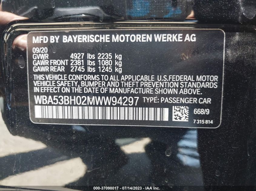 2021 BMW 5 SERIES 530I - WBA53BH02MWW94297