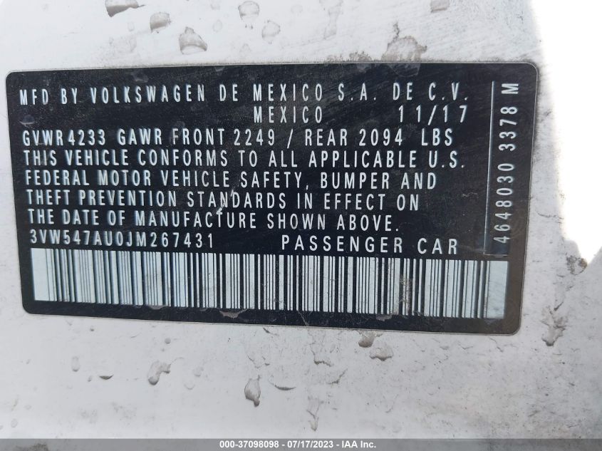 2018 VOLKSWAGEN GOLF GTI S/SE/AUTOBAHN - 3VW547AU0JM267431