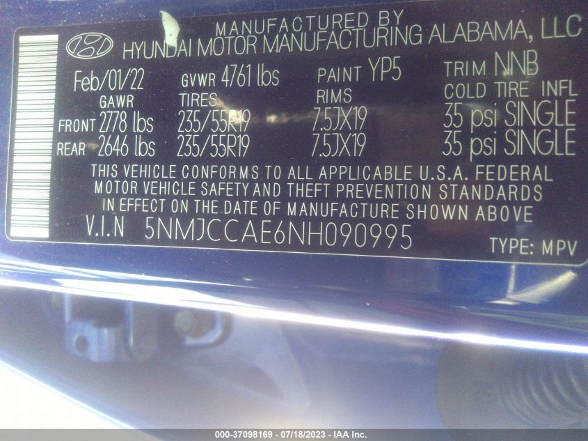 2022 HYUNDAI TUCSON SEL - 5NMJCCAE6NH090995