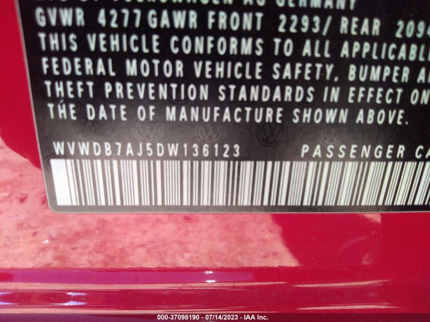 2013 VOLKSWAGEN GOLF - WVWDB7AJ5DW136123