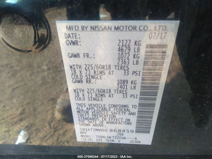 2017 NISSAN ROGUE SL - 5N1AT2MVXHC868459