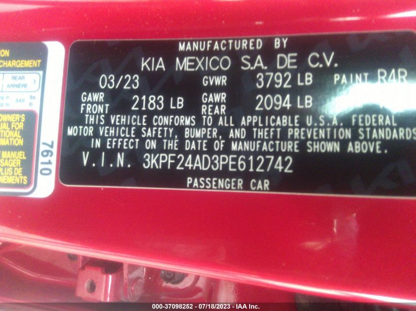 2023 KIA FORTE LXS - 3KPF24AD3PE612742