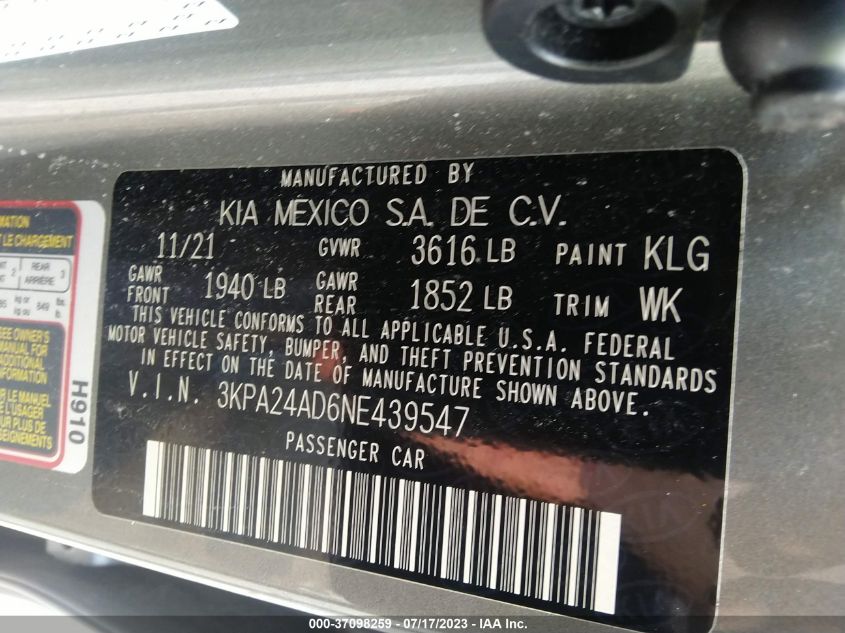 2022 KIA RIO S - 3KPA24AD6NE439547