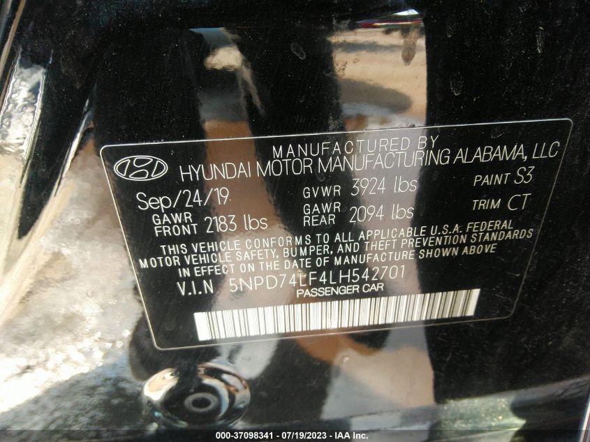 5NPD74LF4LH542701 Hyundai Elantra SE 9