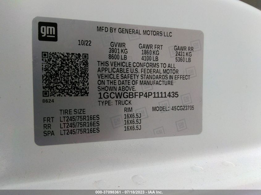 2023 CHEVROLET EXPRESS CARGO VAN - 1GCWGBFP4P1111435