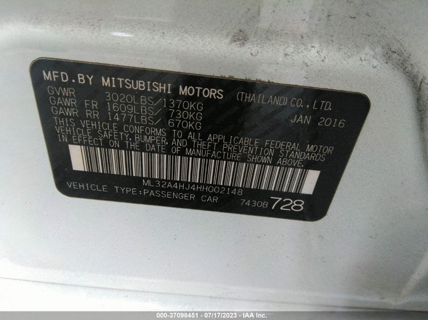 2017 MITSUBISHI MIRAGE SE - ML32A4HJ4HH002148