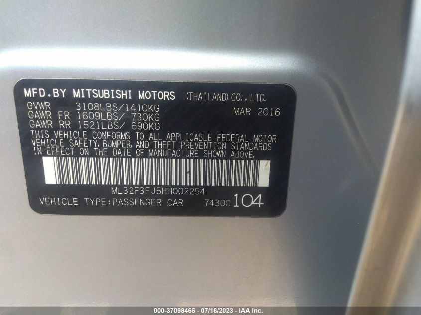 2017 MITSUBISHI MIRAGE G4 ES - ML32F3FJ5HH002254