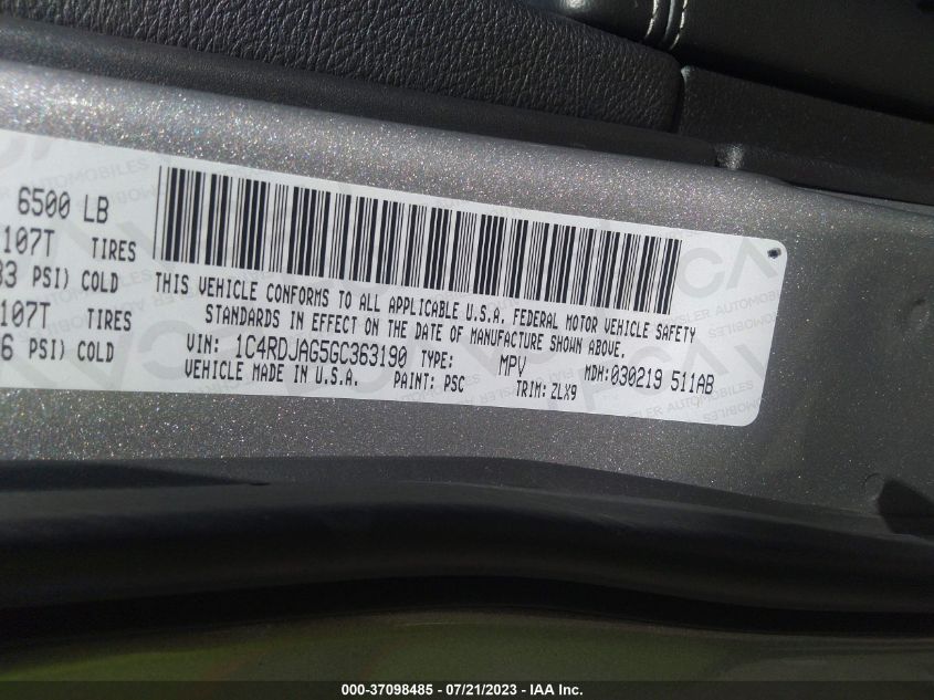 2016 DODGE DURANGO SXT - 1C4RDJAG5GC363190