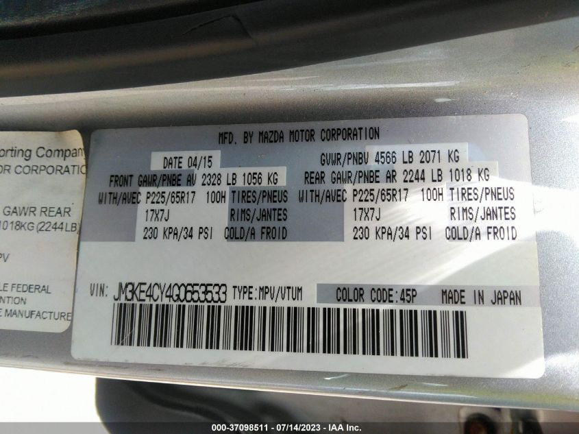 2016 MAZDA CX-5 TOURING - JM3KE4CY4G0653533