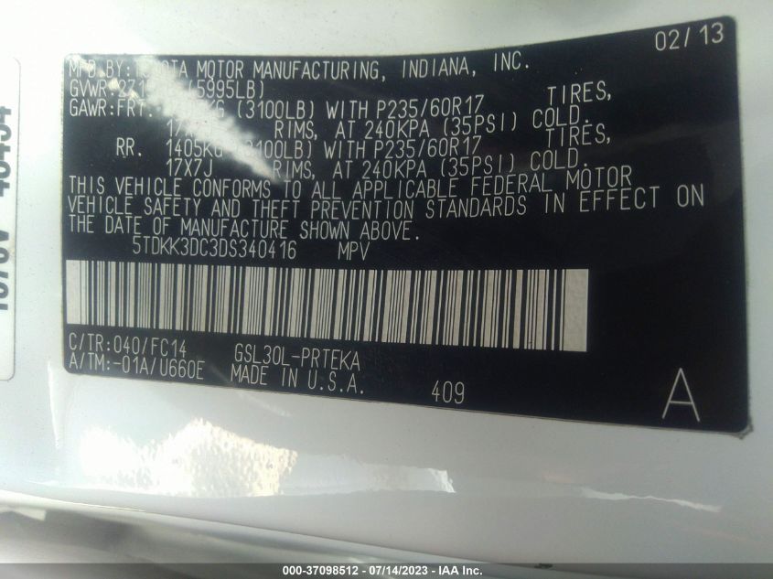 2013 TOYOTA SIENNA LE - 5TDKK3DC3DS340416
