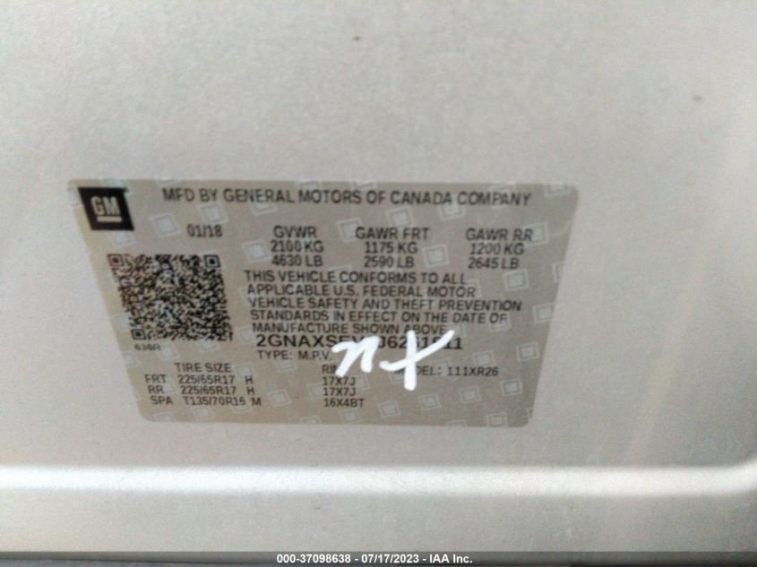 2018 CHEVROLET EQUINOX LT - 2GNAXSEV1J6261511