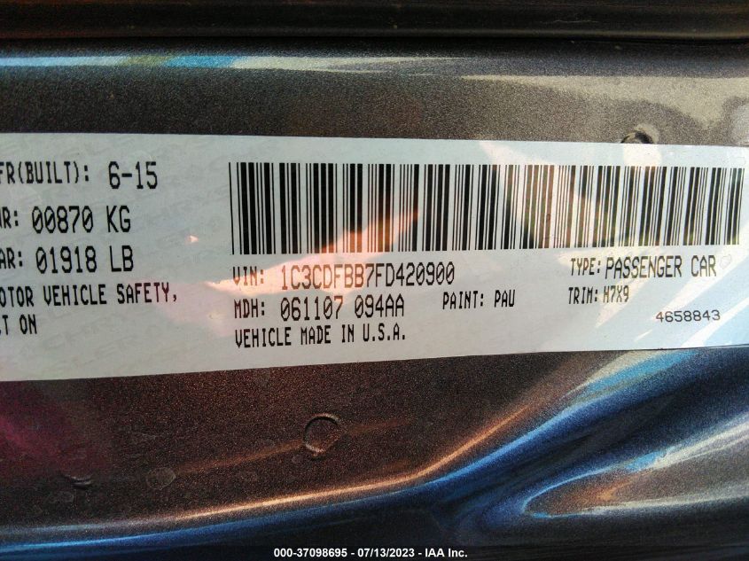 2015 DODGE DART SXT - 1C3CDFBB7FD420900