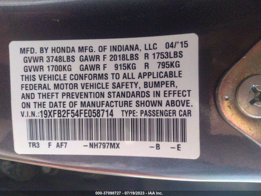 2015 HONDA CIVIC SEDAN LX - 19XFB2F54FE058714