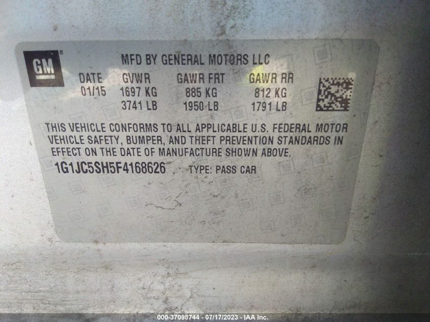 2015 CHEVROLET SONIC LT - 1G1JC5SH5F4168626