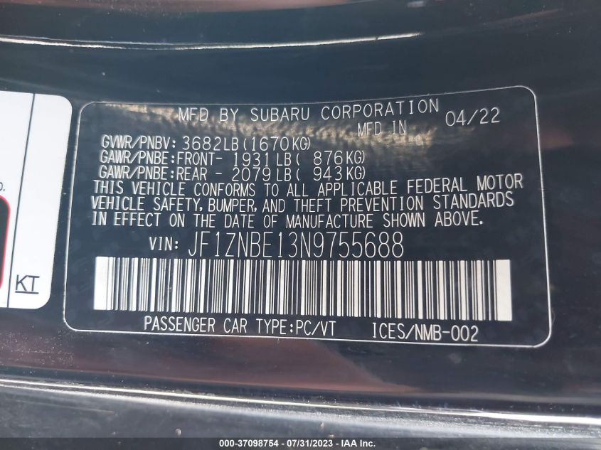 2022 TOYOTA GR86 PREMIUM JF1ZNBE13N9755688