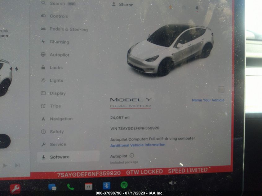 Auction sale of the 2022 TESLA MODEL Y , vin: 7SAYGDEF6NF359920, lot number: 37098790