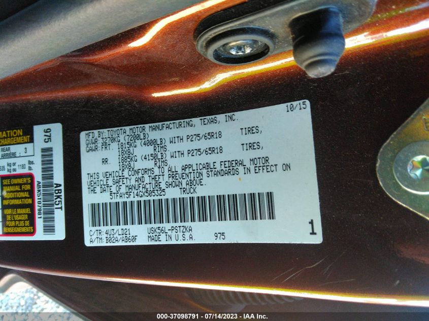 2016 TOYOTA TUNDRA 4WD TRUCK PLATINUM/1794 - 5TFAY5F14GX505325
