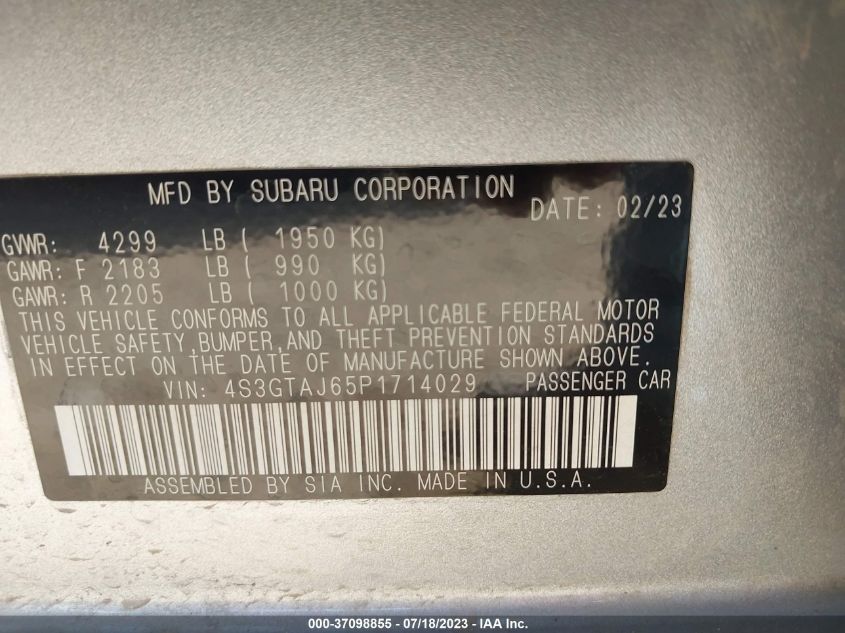 2023 SUBARU IMPREZA SPORT - 4S3GTAJ65P1714029
