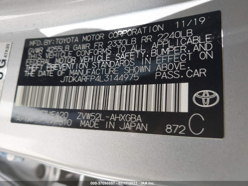 2020 TOYOTA PRIUS PRIME LE/XLE/LIMITED - JTDKARFP4L3144975