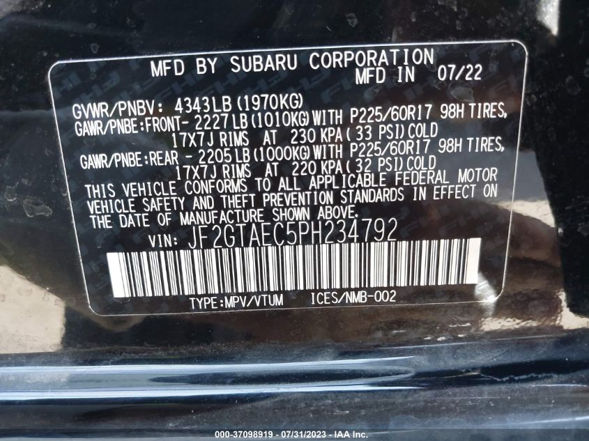 2023 SUBARU CROSSTREK PREMIUM - JF2GTAEC5PH234792