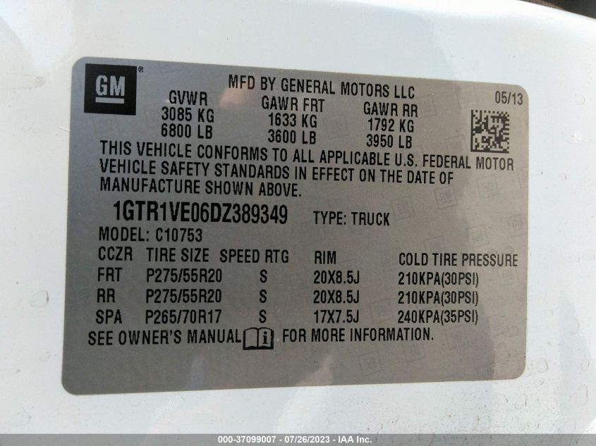 2013 GMC SIERRA 1500 SLE - 1GTR1VE06DZ389349