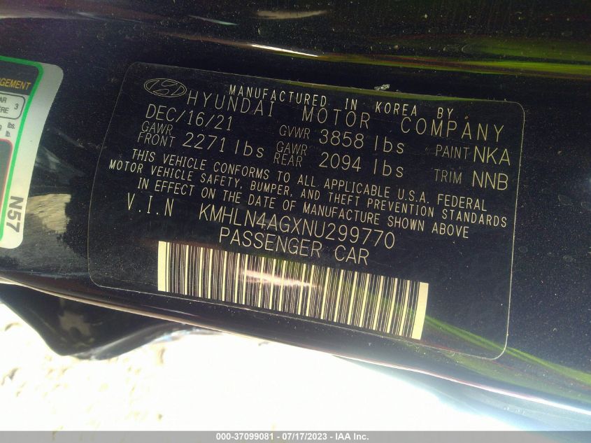 2022 HYUNDAI ELANTRA SEL - KMHLN4AGXNU299770